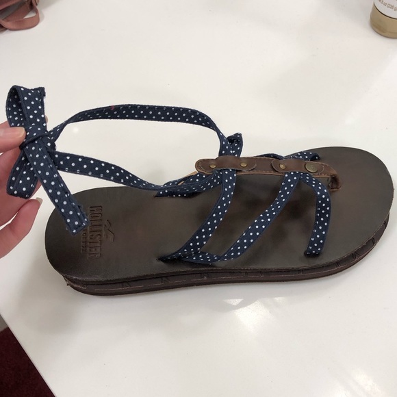 NWT navy blue tie brown leather flip flops sandals - Picture 2 of 5